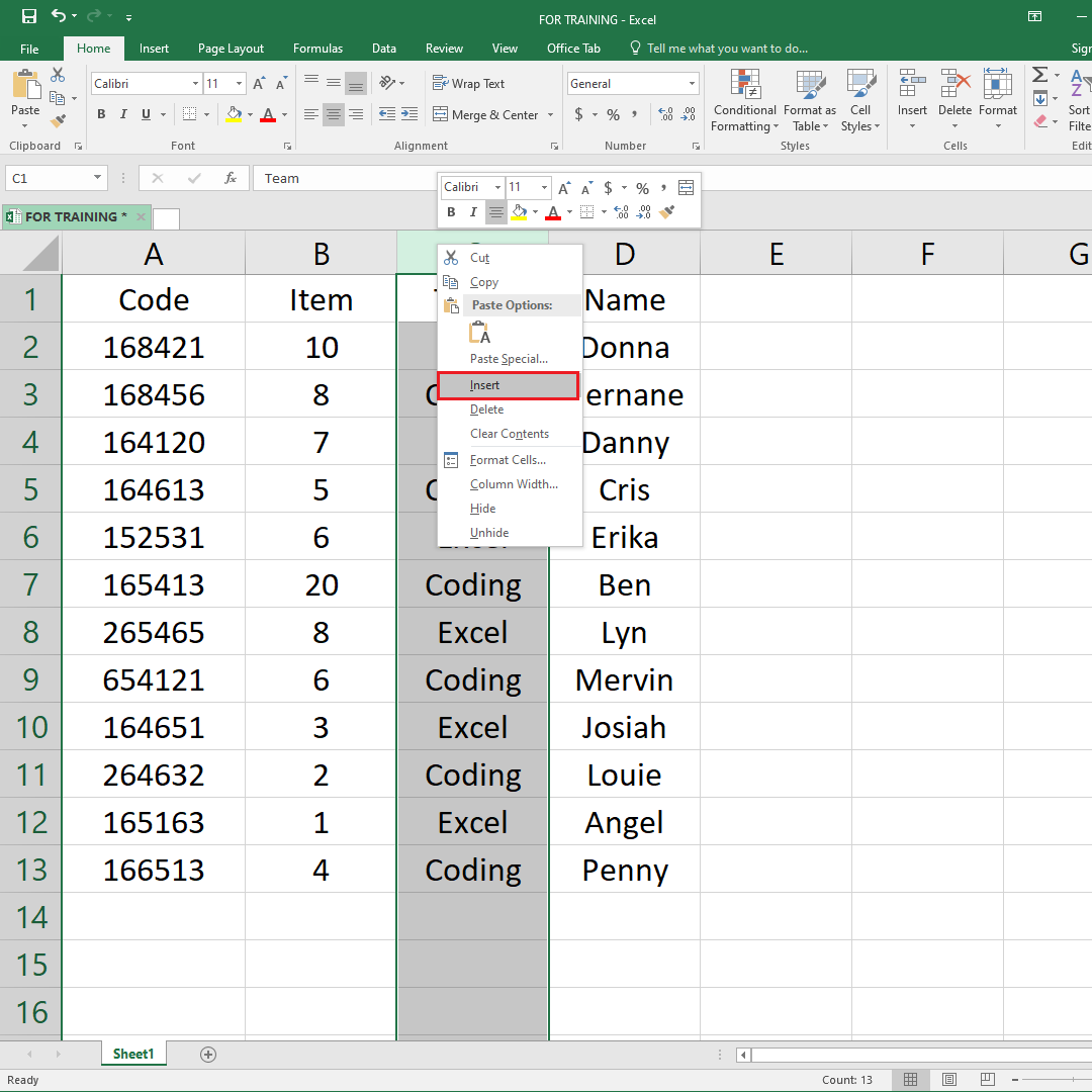 excel for mac move a row